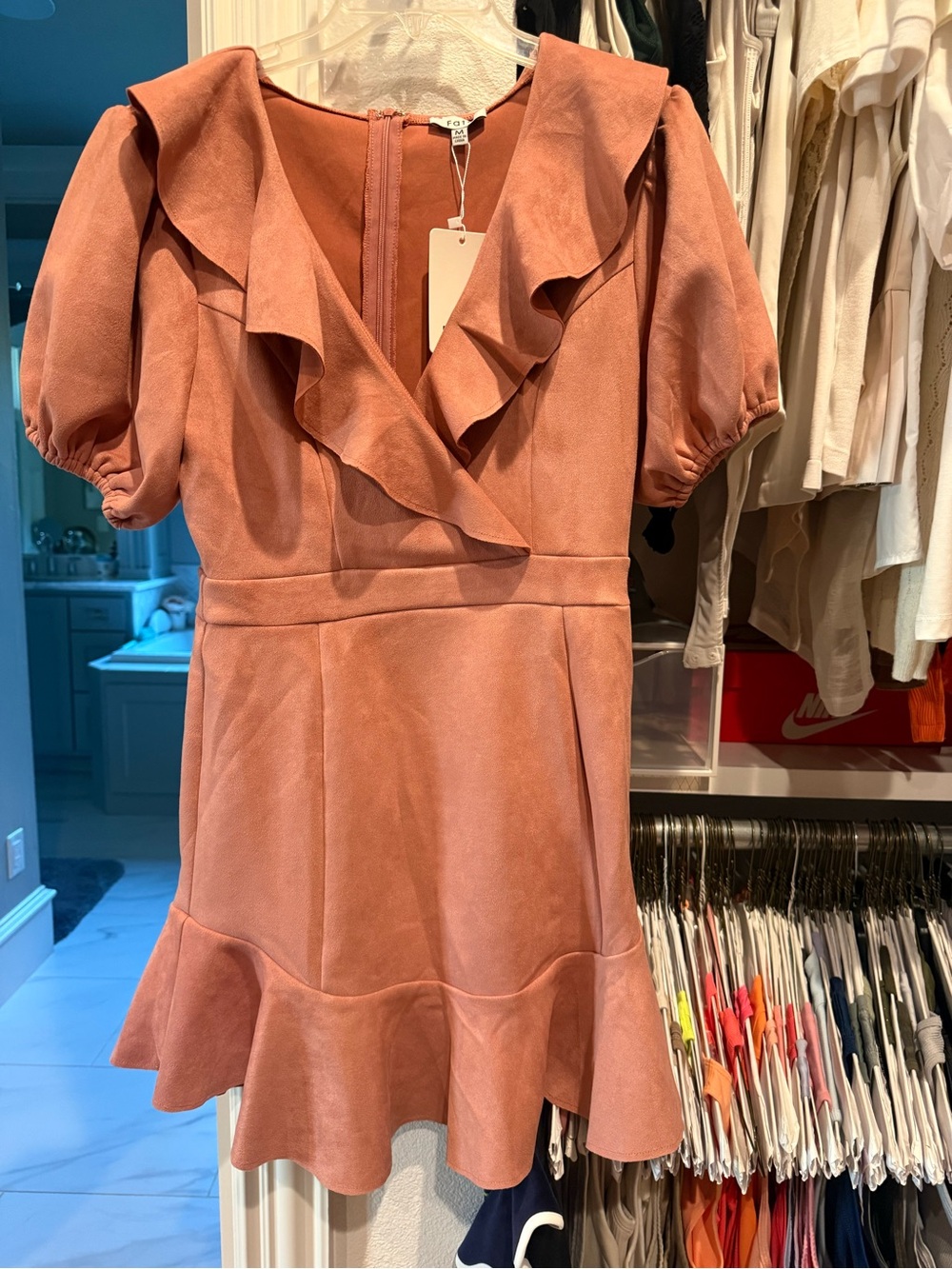Rose Ruffle V-Neck Women's Dress